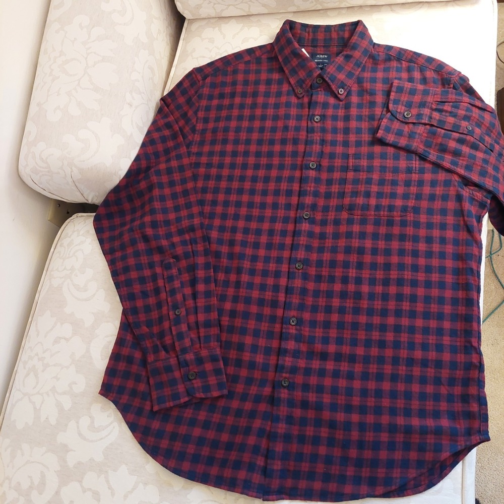 J. Crew Men's Button-Up Shirt Red/Blue Plaid Brushed Twill 100% Cotton Sz L NEW! - Picture 4 of 11